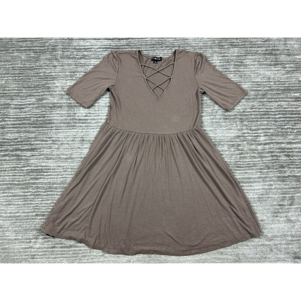 Timing Dress Womens Large Brown Short Sleeve Short Rayon Blend Strap